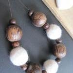 Bead and White Felt Necklace