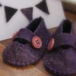 Purple Baby Booties - Merino and Si..